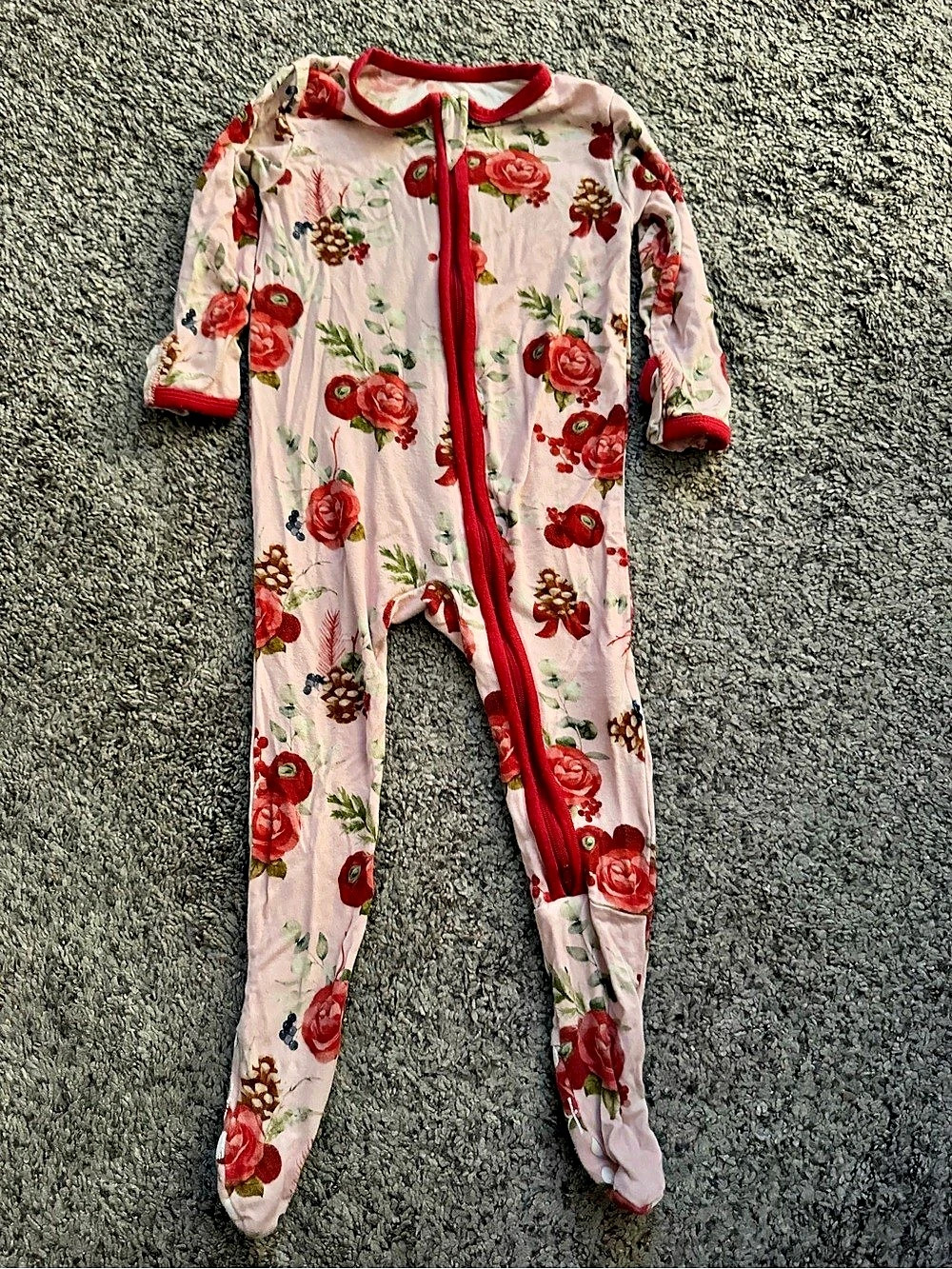 Kickee Pants Print Footie with 2 Way Zipper 6-9 Months Pink & Red Floral